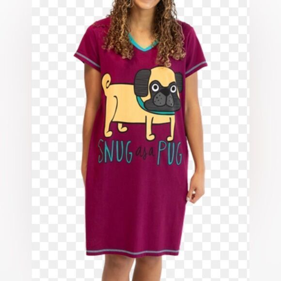 Lazy One Snug as a Pug V
Neck NightShirt Sleep Shirt
Plum Teal Size S/M - Picture 1 of 10